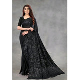 Generic Women's Georgette Embellished Sequnece Bollywood Saree With Unstitched Blouse 5.5Mtr (Black)