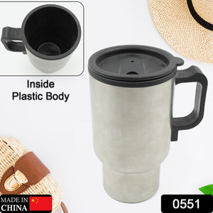 Travel-friendly 12V car kettle mug in silver