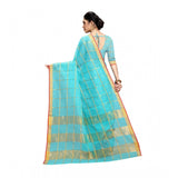 Generic Women's Kota Doria Cotton Saree With Blouse (Sky Blue,6-3 Mtrs)