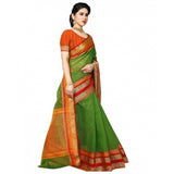 Generic Women's Kota Doria Cotton Border Saree With Blouse (Green, 5-6 Mtrs)