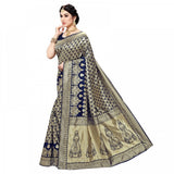Generic Women's Jacquard Silk Kanjivaram Jacquard Silk Saree With Blouse (Navy Blue, 5-6 Mtrs)