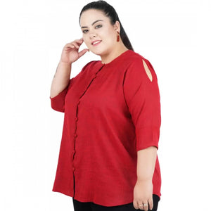Generic Women's Casual Solid Maroon Top (Color:Maroon, Material:Cotton Linen Blend)