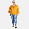 Generic Women's Casual Bell Sleeve Solid Yellow Top (Color:Yellow, Material:Georgette)