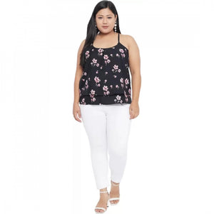 Generic Women's Casual Floral Print Black Top (Color:Black, Material:Polyester)