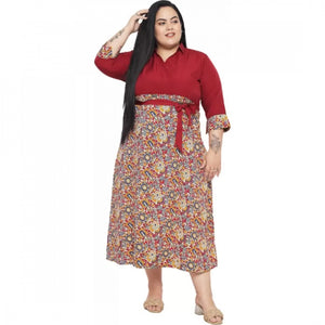Generic Women's Fit And Flare Maroon Dress (Color:Maroon, Material:Polyester)