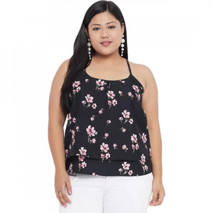 Generic Women's Casual Floral Print Black Top (Color:Black, Material:Polyester)