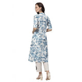 Generic Women's Cotton Printed Floral Print Kurti (White, Blue, Cotton)