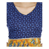 Generic Women's Cotton Printed Long Kurti (Mustard, Blue, Cotton)