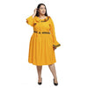 Generic Women's Crepe Solid Knee Length Fit and Flare Dress (Yellow)