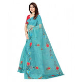 Generic Women's Organza Floral Pattern Sarees (Rama, 5-6 Mtrs)