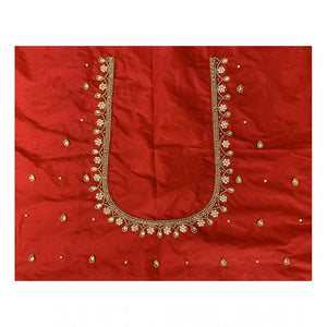 Generic Women's Cotton Silk Self Design Unstitched Blouse Piece (Red, 80-100 cm)