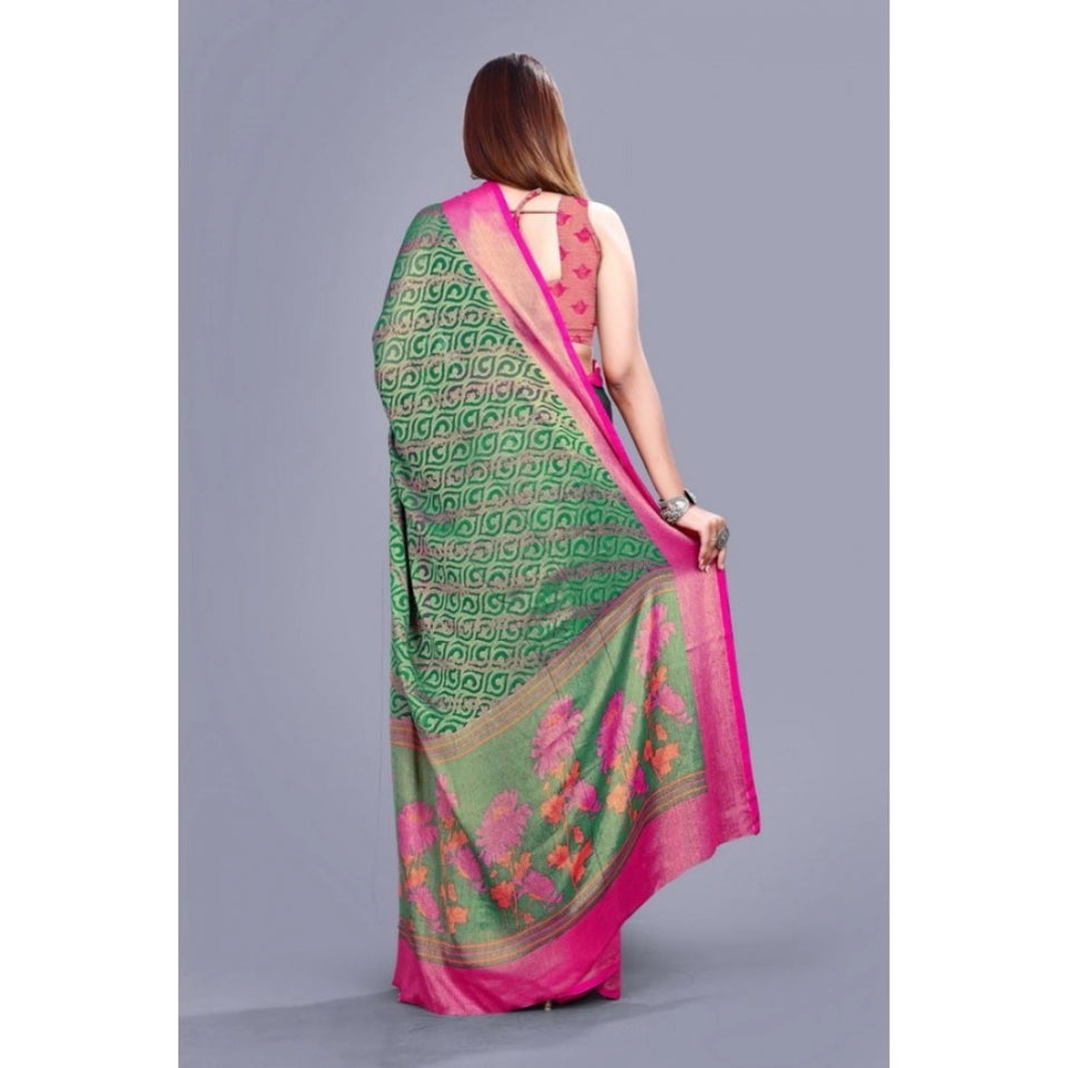 Generic Women's Viscose Rayon Printed Saree With Unstitched Blouse (Rama)