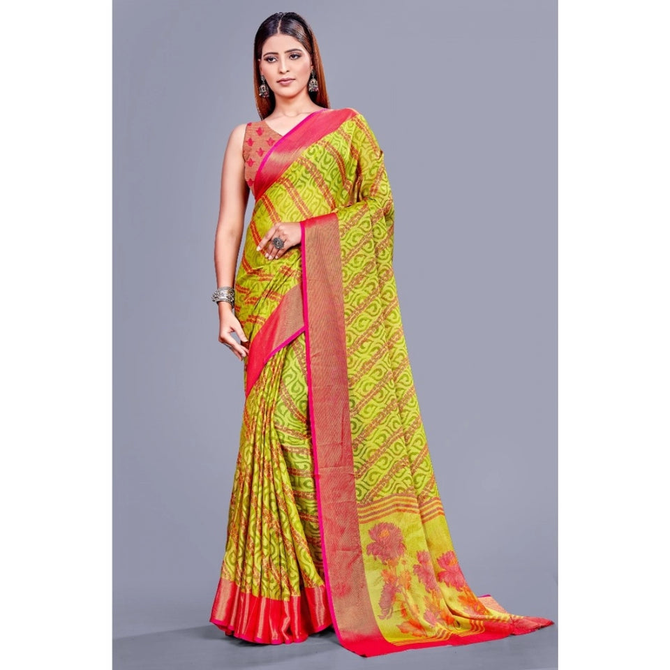 Generic Women's Viscose Rayon Printed Saree With Unstitched Blouse (Green)