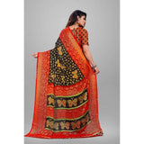 Generic Women's Viscose Rayon Printed Saree With Unstitched Blouse (Black)