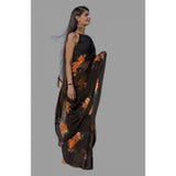 Generic Women's Satin Patta Printed Saree With Unstitched Blouse (Orange)