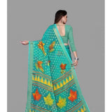 Generic Women's Viscose Rayon Printed Saree With Unstitched Blouse (Teal)