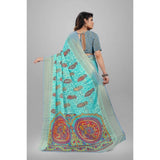 Generic Women's Viscose Rayon Printed Saree With Unstitched Blouse (Sky Blue)