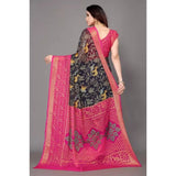 Generic Women's Viscose Rayon Printed Saree With Unstitched Blouse (Navy Blue)