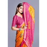 Generic Women's Viscose Rayon Printed Saree With Unstitched Blouse (Yellow)