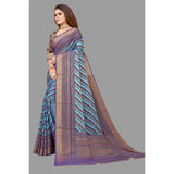 Generic Women's Viscose Rayon Printed Saree With Unstitched Blouse (Navy Blue)