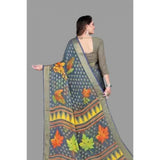 Generic Women's Viscose Rayon Printed Saree With Unstitched Blouse (Grey)