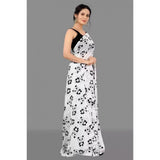 Generic Women's Georgette Printed Saree With Unstitched Blouse (White)