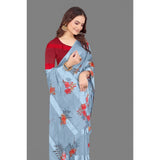 Generic Women's Satin Patta Printed Saree With Unstitched Blouse (Grey)