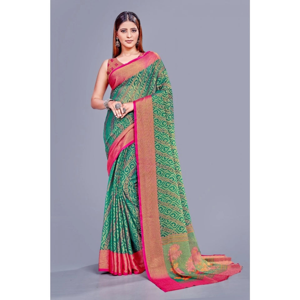 Generic Women's Viscose Rayon Printed Saree With Unstitched Blouse (Rama)