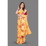 Generic Women's Satin Patta Printed Saree With Unstitched Blouse (Beige)