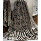 Generic Women's Satin Patta Printed Saree With Unstitched Blouse (Grey)