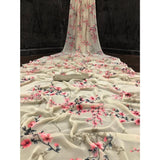 Generic Women's Georgette Printed Saree With Unstitched Blouse (Offwhite)