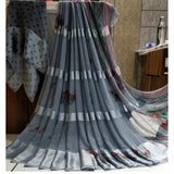 Generic Women's Satin Patta Printed Saree With Unstitched Blouse (Grey)