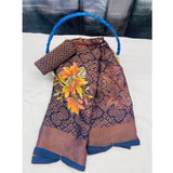 Generic Women's Viscose Rayon Printed Saree With Unstitched Blouse (Navy Blue)