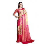 Generic Women's Viscose Rayon Printed Saree With Unstitched Blouse (Pink)