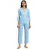 Generic Women's Casual 3/4 th Sleeve Floral Printed Rayon Shirt With Pyjama Pant Night Suit Set (Blue)