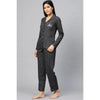 Generic Women's Casual Full Sleeves Polka Dot Printed Rayon Shirt With Pyjama Pant Night Suit Set (Grey)