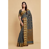 Generic Women's Chanderi Cotton Printed Saree With Unstitched Blouse (Grey, 5-6 Mtrs)