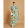 Generic Women's Linen Printed Saree With Unstitched Blouse (Sky Blue, 5-6 Mtrs)