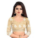 Generic Women's Cotton Silk Floral Saree With Unstitched Blouse (Beige, 5.5 Mtr)