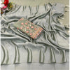 Generic Women's Satin Solid Saree With Unstitched Blouse (Grey, 5-5 Mtrs)