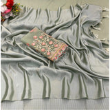 Generic Women's Satin Solid Saree With Unstitched Blouse (Grey, 5-5 Mtrs)