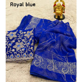 Generic Women's Georgette Printed Saree With Unstitched Blouse (Blue, 5-5 Mtrs)