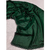 Generic Women's Georgette Satin Silk Saree With Unstitched Blouse 5.5Mtr (Green)