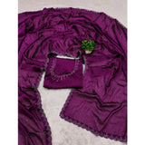 Generic Women's Georgette Satin Silk Saree With Unstitched Blouse 5.5Mtr (Wine)