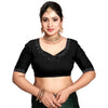 Generic Women's Georgette Satin Silk Saree With Unstitched Blouse 5.5Mtr (Black)