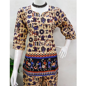 Generic Women's Cotton Jaipuri Printed 3-4th Sleeve Co ord Set (Multicolor)