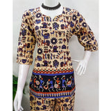 Generic Women's Cotton Jaipuri Printed 3-4th Sleeve Co ord Set (Multicolor)