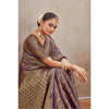 Generic Women's Silk Blend Floral Printed Saree With Unstitched Blouse 5.5Mtr (Navy Blue)