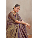Generic Women's Silk Blend Floral Printed Saree With Unstitched Blouse 5.5Mtr (Navy Blue)