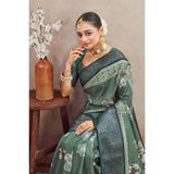 Generic Women's Crepe Silk Printed Saree With Unstitched Blouse 5.5Mtr (Green)